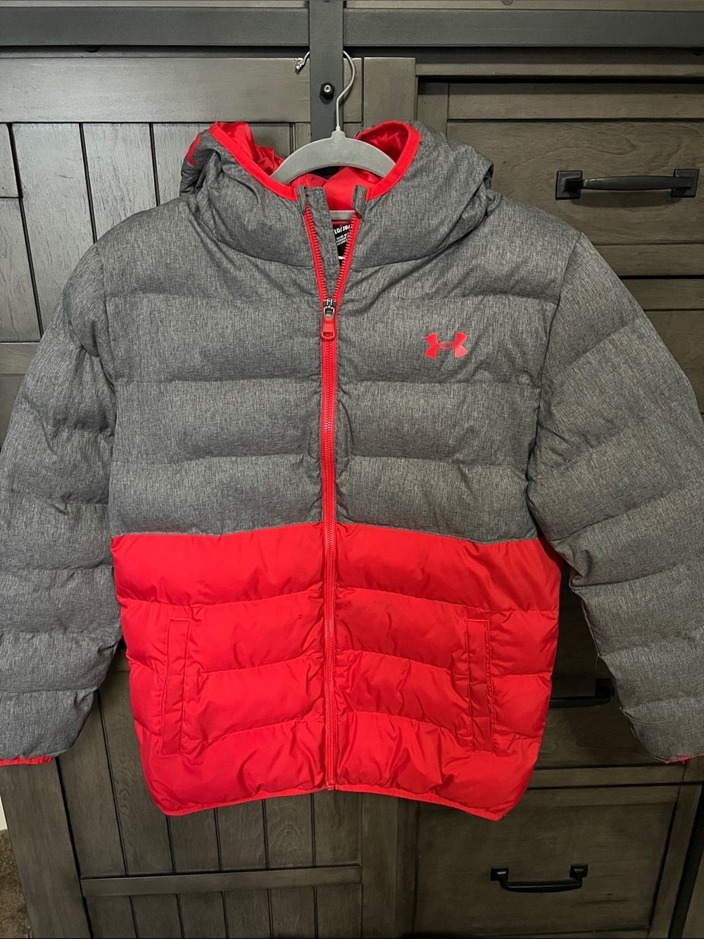 Under Armour Grey and Red Puffer Hoodie